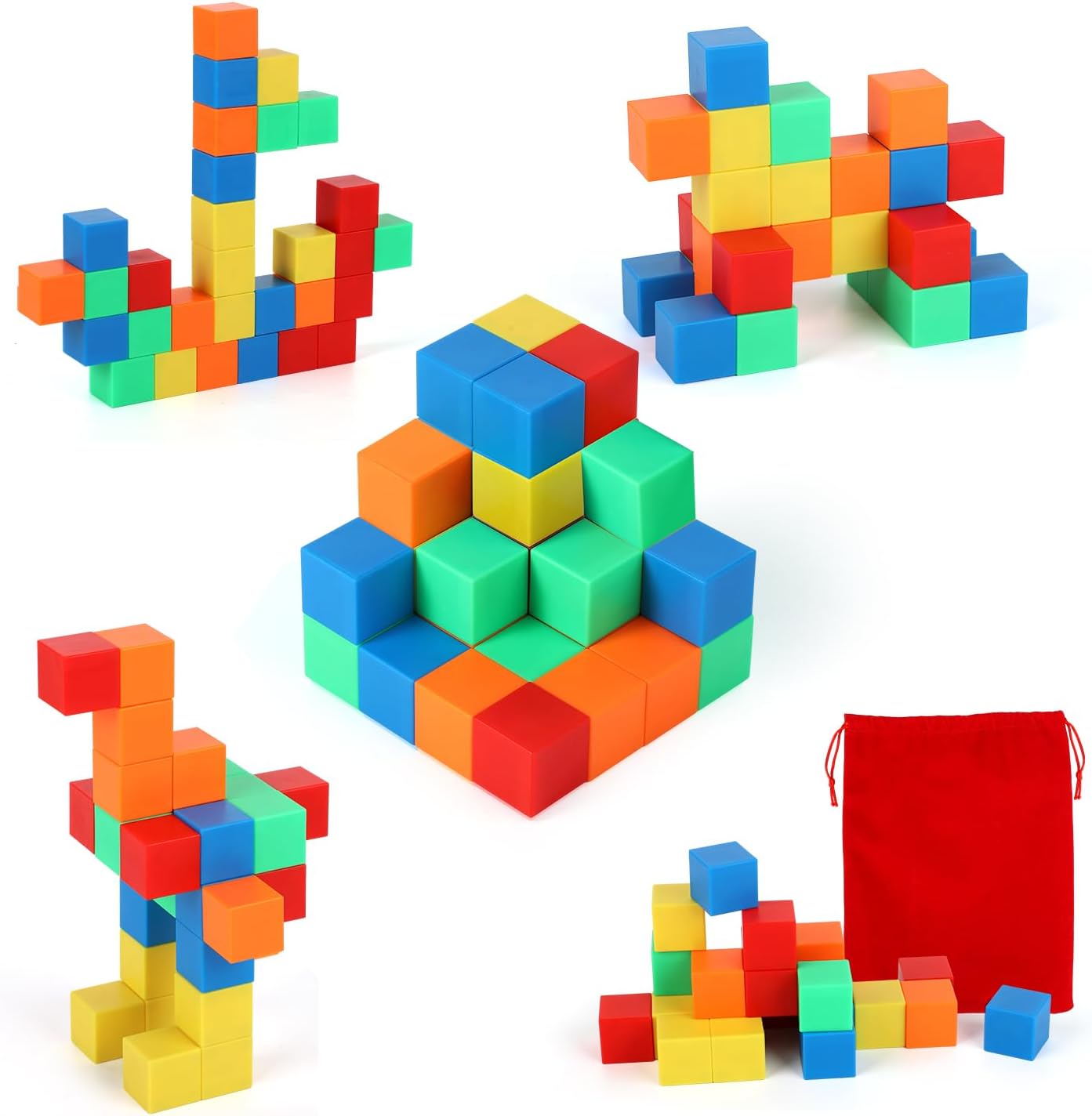 30pcs Magnetic Blocks, Montessori Magnetic Cubes with Storage Bag 3D Color Building Blocks Magnet Learning Toys Preschool Educational Cubes for Kids Toddlers Boys Girls Age 3-8