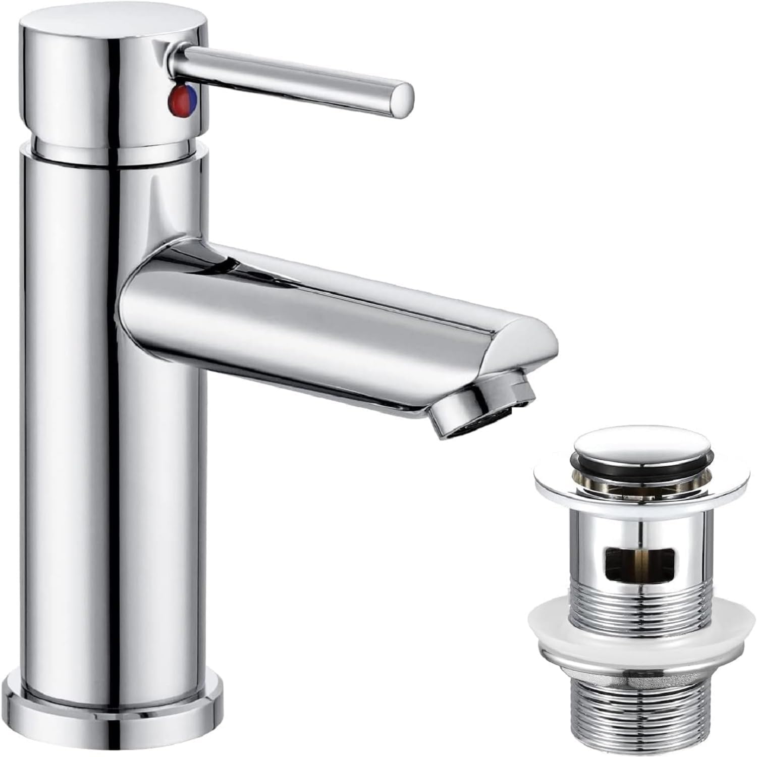 Hapilife Basin Mixer Taps with Pop Up Waste Slotted Bathroom Sink Tap Mixers Washroom Cloakroom Taps Single Lever Chrome Stainless Steel with G1/2 Hoses Round 1 Hole