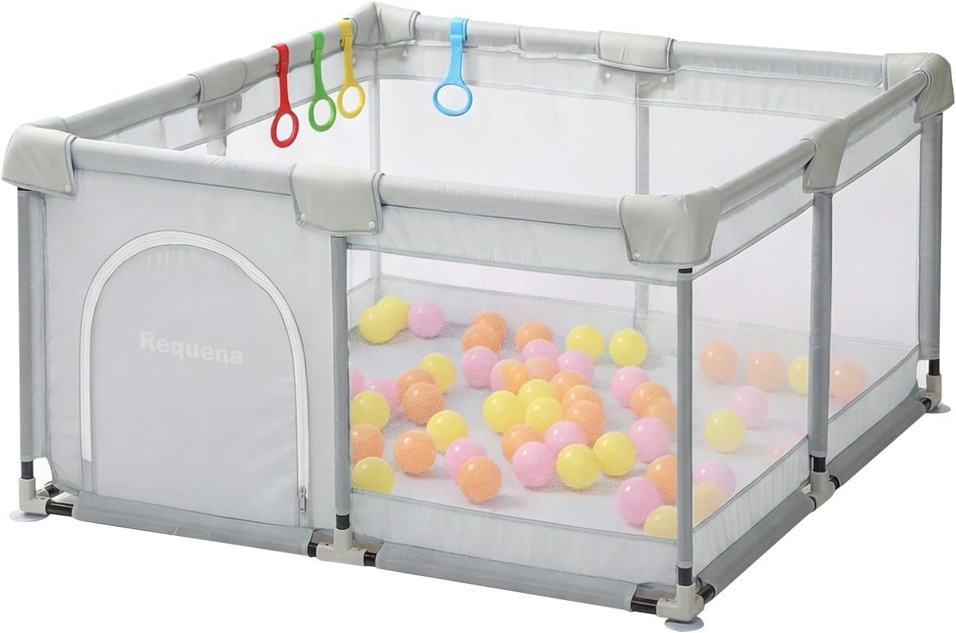 Requena Baby Playpen, Indoor/Outdoor Toddler Fence with Breathable Mesh, Extra Large Play Yard with Balls, Grey