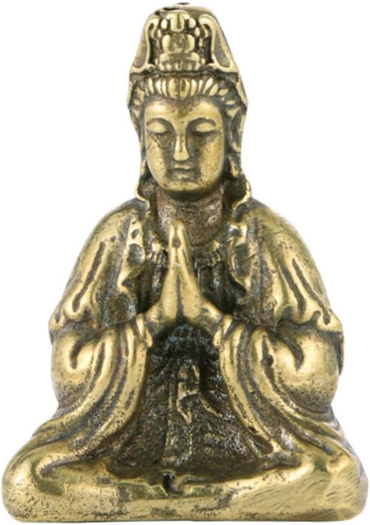 VICASKY Vintage Brass Kannon Adornment Solid Guanyin Statue Desk Decoration Wear Resistant Home Ornament for Bookshelf Window Table Display Gift