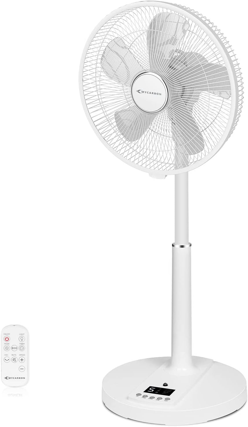 4UMOR DC Standing Fan, 16 inch Pedestal Fan with Remote Control, 20dB Quiet Floor Fan, 9 Speeds|4 Modes|9H Timer|90°Oscillation|Height Adjustable for Bedroom Home Office