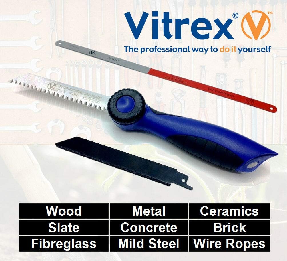 Vitrex Pocket Hand Saw Quick fit Grip/Handle Reciprocating Blade Gardening + DIY Cutter Soft Grip with Ergonomic Handle for Wood, Metal, Ceramic, Slate + Many More