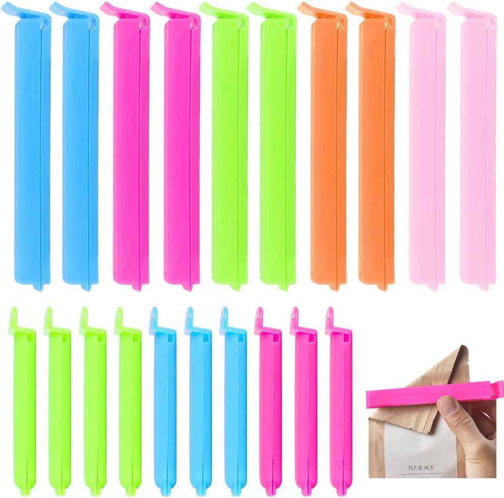 Yafe 20 Pcs Bag Clips for Food Storage, Freezer Bag Clips Fridge Sealing Storage Clips Plastic Bag Sealing Clips Multicoloured Reusable for Snacks, Coffee, Food & Sandwich(2 Sizes)