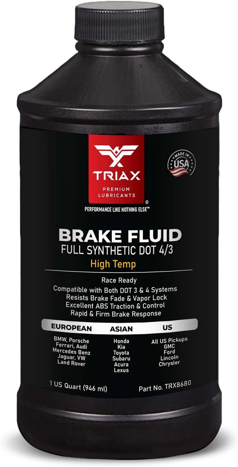TRIAX DOT 3&4 Brake Fluid - Fully Synthetic, High Temp, Heavy Duty, All-Vehicle, Race Ready - Resists Brake Fade & Vapor Lock, ABS Traction & Control, DOT 4 LV, DOT 4 Plus (1 Quart / 0.946 L)