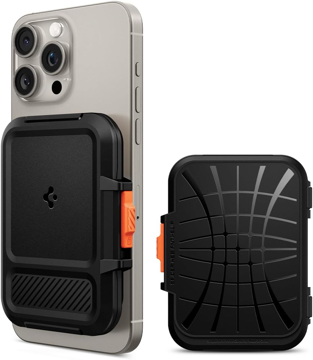 Spigen Lock Fit Magnetic Wallet Card Holder 5-Cards with Kickstand Compatible with iPhone 16/15/14/13/12 Models, MagSafe Accessories - Black