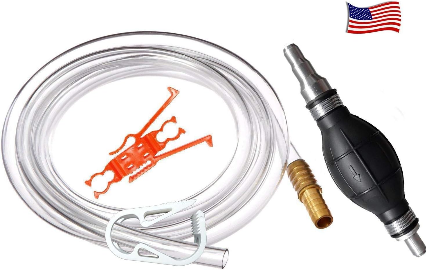 GasTapper Fuel Transfer Pump - Gas Siphon Pro Pump for Gasoline, Oil, Diesel, Water, Liquid, Fluid w/ 9 Ft Hose - Portable Hand Gas Pump Includes Brass Tip Weight and Pinch Clip - 3.5 Gls/Min