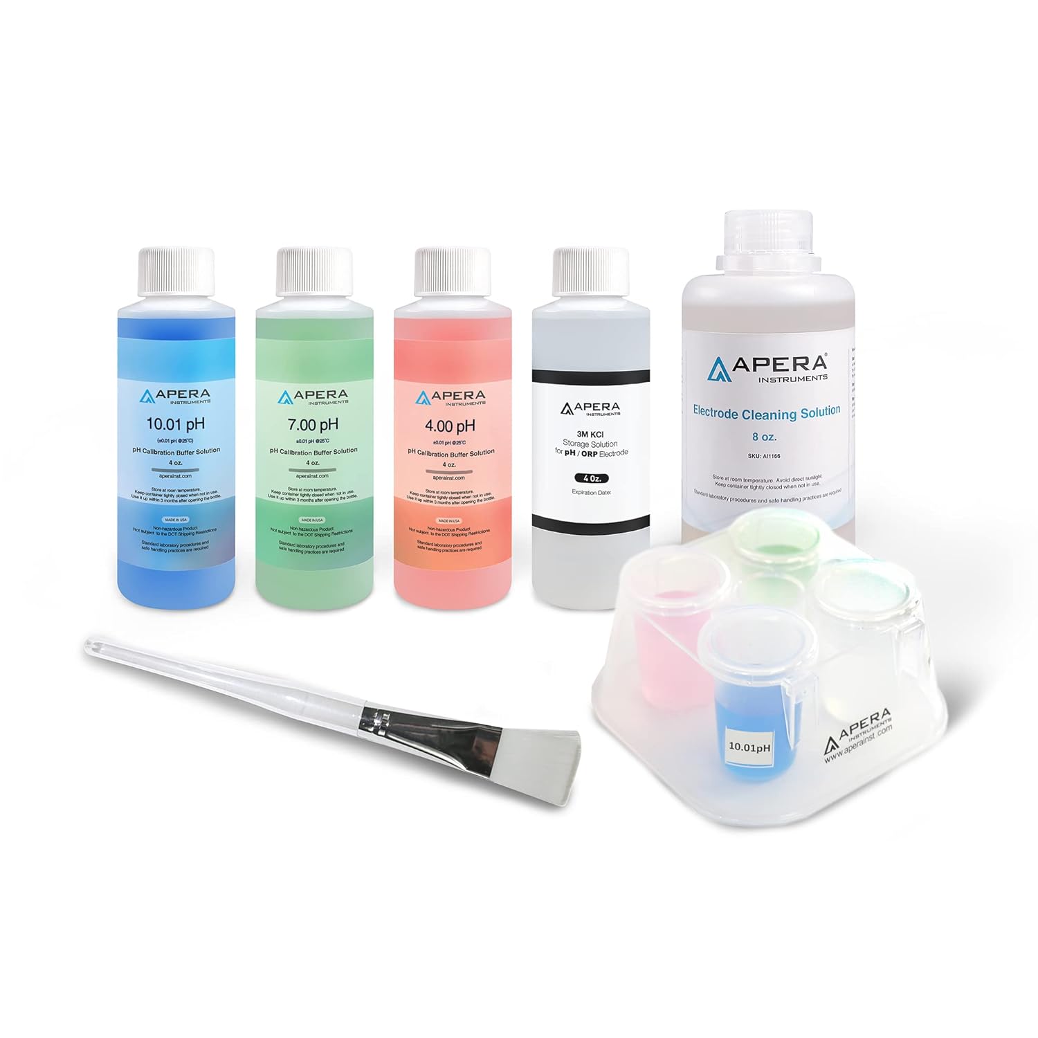 Apera Instruments pH Probe Electrode Sensor Care Maintenance Kit, Including pH 4/7/10 buffers, 3M KCL Soaking Solution, Probe Cleaning Solution, a CalPod Solution Organizer (AI1170)