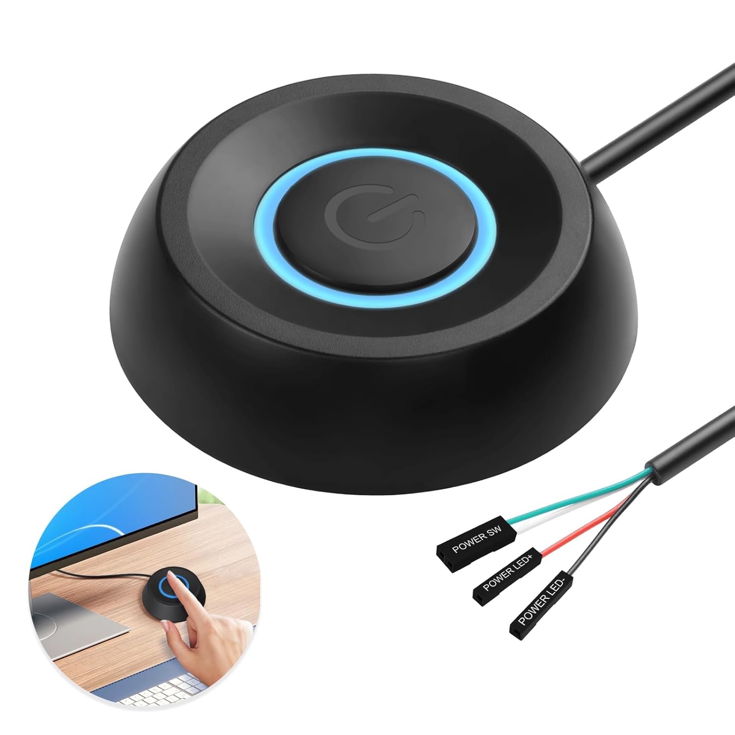 Pc Power Button,Pc Power Switch Desktop Computer Power Switch,Pc External Power Switch,External Remote Start Computer Motherboard Power Switch Button Extension Cord 1.8m With Led Light (Black)