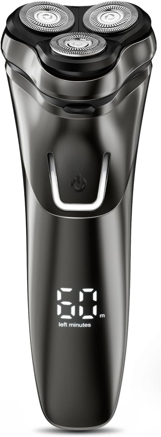 Electric Razor for Men Waterproof: Cordless Wet/Dry Rotary Shaver - USB Fast Charging & Sensitive Skin Care - Pop up Trimmer & Precision Blades Dark Black