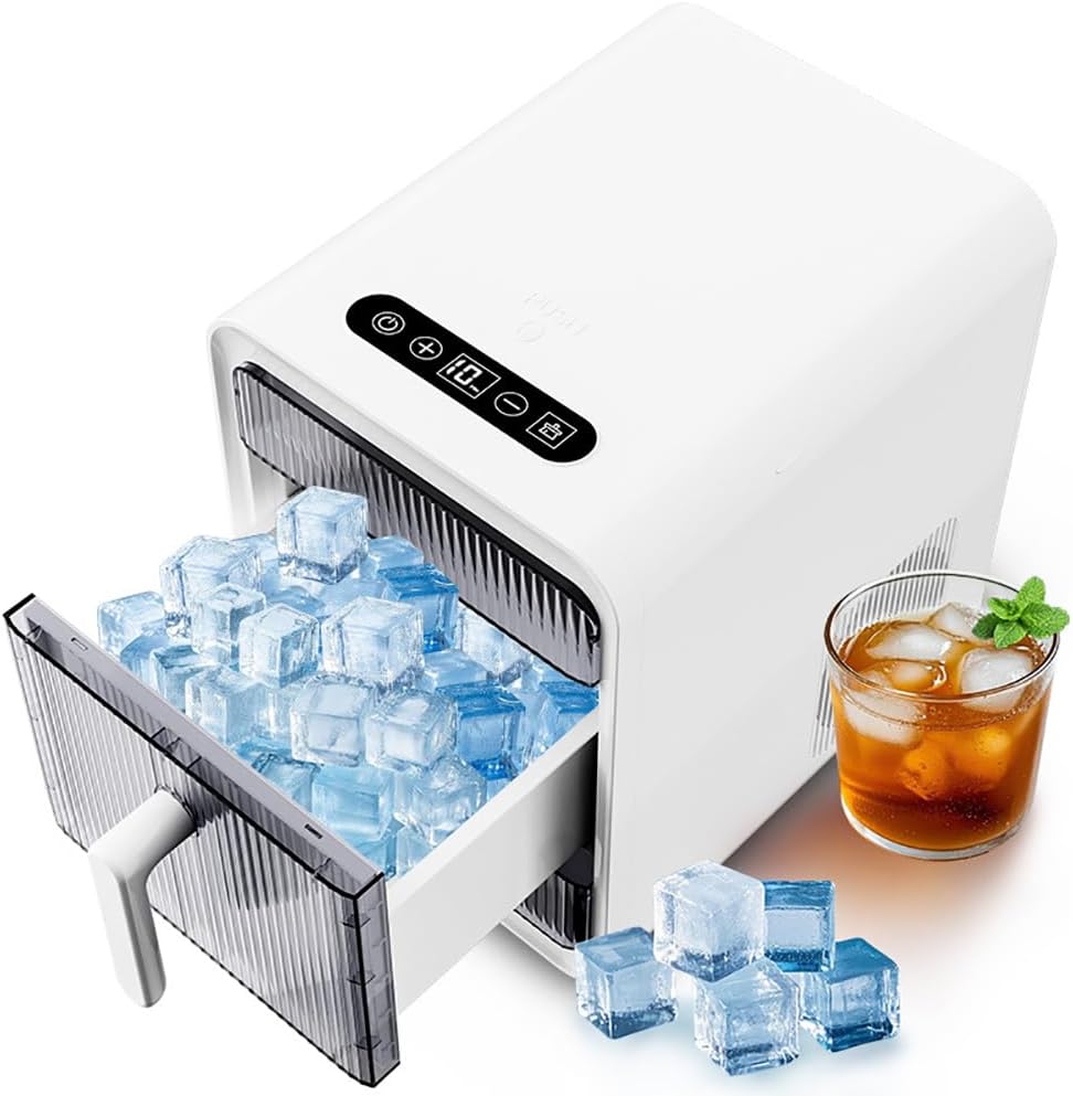 HYQNG Nugget Ice Maker Countertop, 12 PCS/10Mins Compact Ice Machine, Self Cleaning, Perfect for Home Bar, Kitchen Countertop, RV, Apartment, Camping, Home Office white