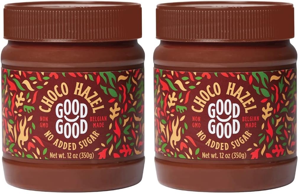 GOOD GOOD Belgian Choco Hazel with Stevia and Maltitol - No Added Sugar - Chocolate Hazel Spread - Gluten Free - Vegetarian Friendly - 12 oz (350g) x 2