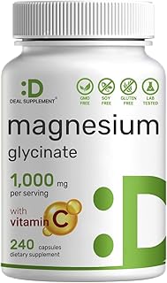 Magnesium Glycinate 750mg Plus Vitamin C, 200 Capsules, 100% Chelated, Supports Leg Cramps, Bone Health & Restful Sleep - Premium Magnesium Supplement