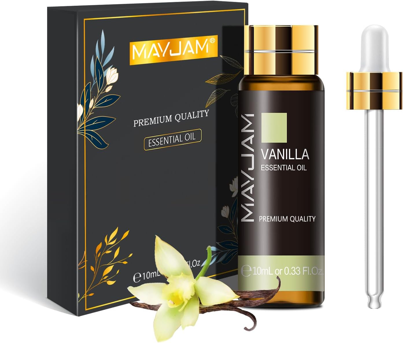 MAYJAM Vanilla Essential Oil 10ML - Pure, Undiluted - Premium Quality Essential Oils with Glass Dropper - for Diffuser and DIY Candle Making