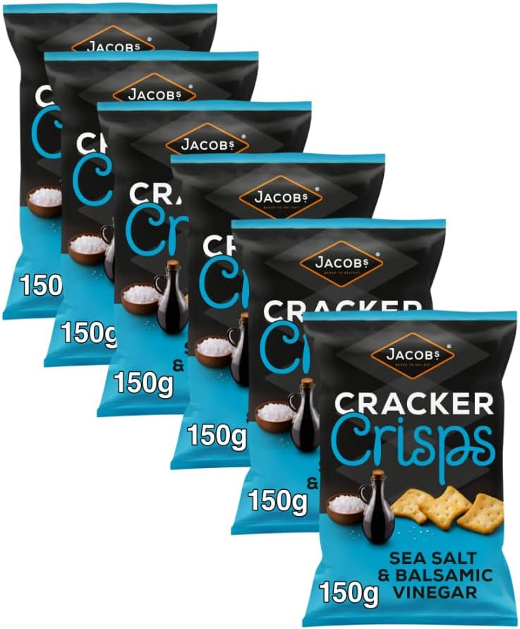 Biscuits & Crackers Bundle Pack with Jacobs Cracker Crisps Sea Salt & Balsamic Vinegar 150g - 6 Pack | Baked to be irresistibly crunchy with a generous seasoning of flavour.