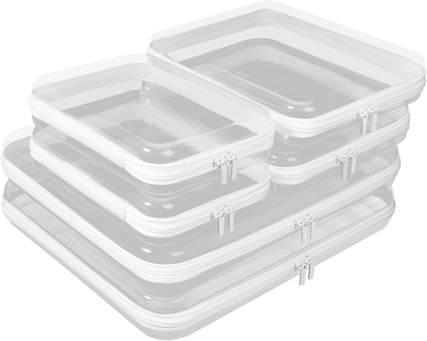 Fantasyon 6 Pack Clear Hard Shell Zipper Case, Travel Makeup & Toiletry Organizer, Hard Plastic Cosmetic Bag for Storage, Transparent Zippered Pouches (14", 10", 8")