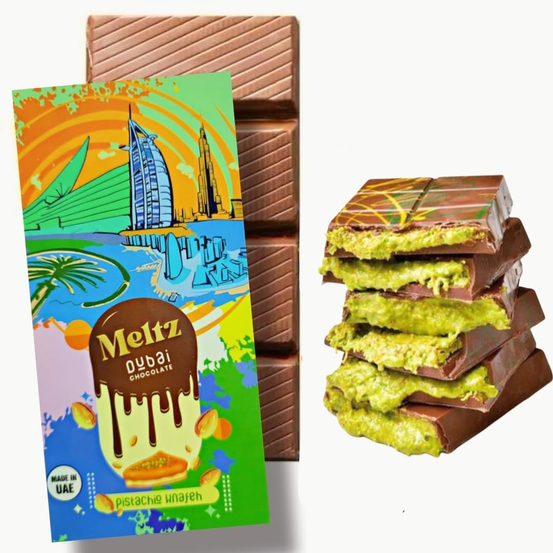 Meltz Dubai Chocolate Kunafa Pistachio (The Original), 6.77 oz - 192 grams - Imported from DUBAI UAE, Ideal Gift for all Occasions, 100% Original Taste!