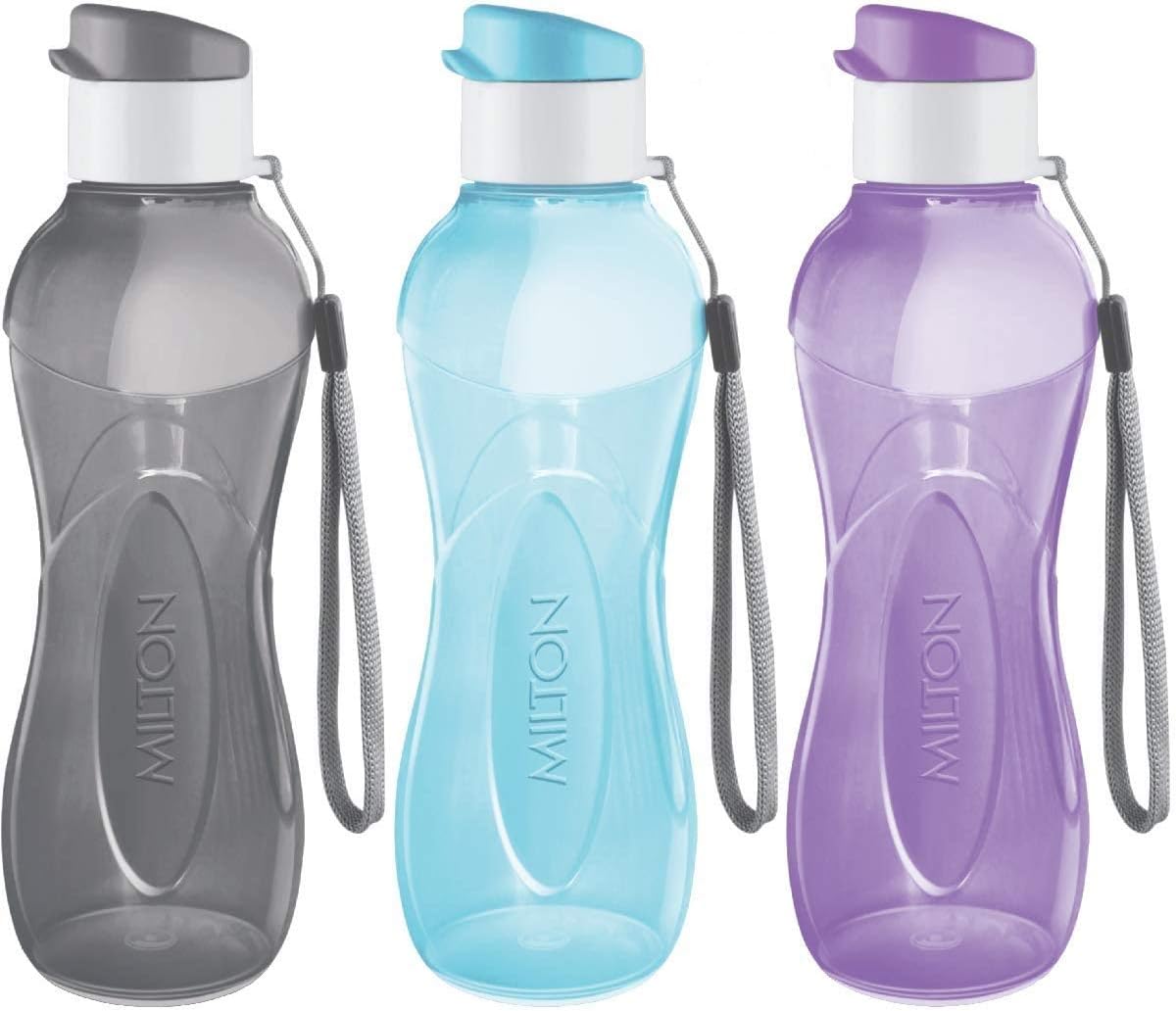 MILTON Water Bottle Kids Reusable Leakproof 12 Oz Plastic Wide Mouth Large Big Drink Bottle BPA & Leak Free with Handle Strap Carrier for Cycling Camping Hiking Gym Yoga