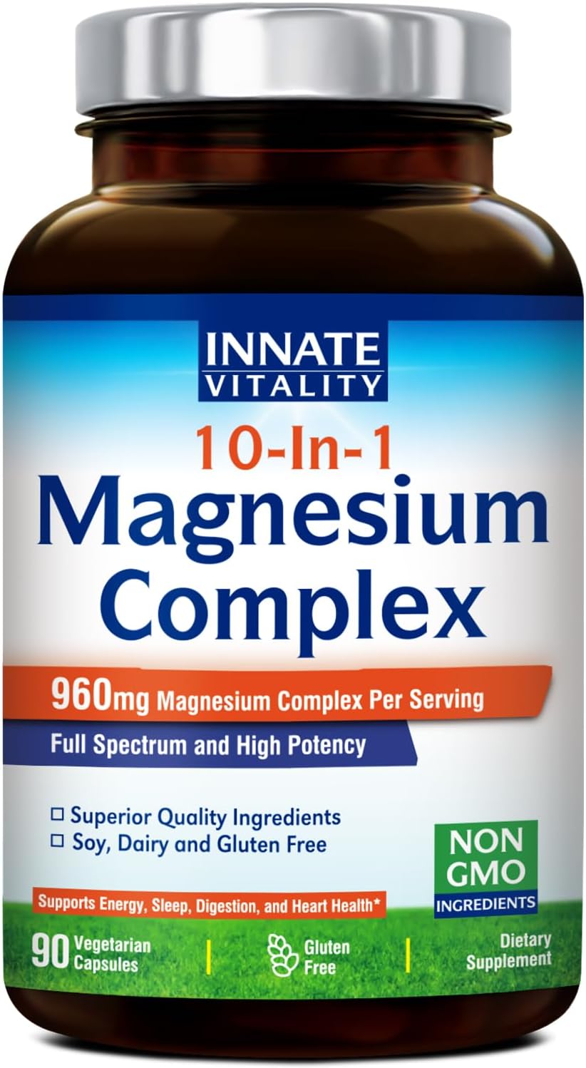 Innate Vitality 10-in-1 Magnesium Complex, 420mg Elemental Mag per Serving, 100% DV, High Potency, Full Spectrum, Non-GMO, Digestion, Energy Support, 90 Vegan Caps