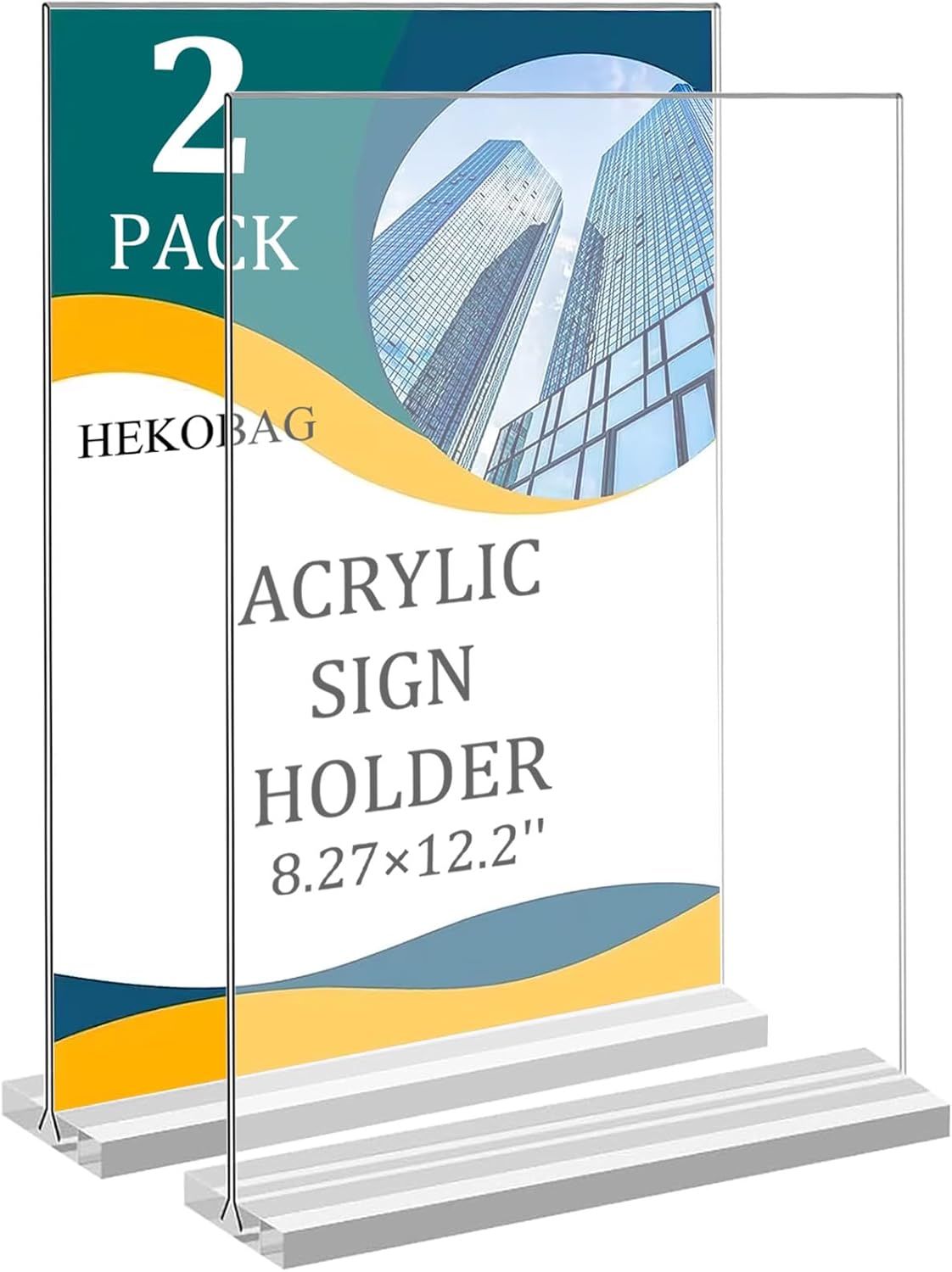 HEKOBAG A4 Acrylic Sign Holder, 2 Pack T-Shape A4 Clear Table Menu Display Stand, Double-Side Menu Poster Sign Holder for Restaurants, Office, Home, Store