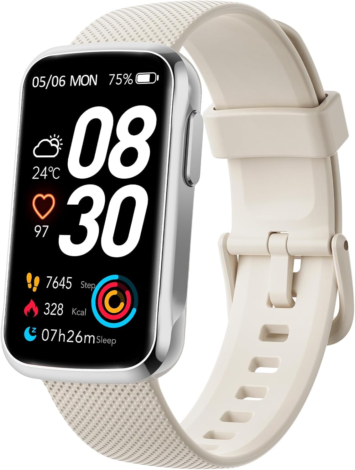 TIMU Health Fitness Tracker with 24/7 Heart Rate Sleep Monitor, IP68 Waterproof Activity Trackers and Smartwatches, Step Calorie Counter Fitness Watch for Android/iOS, Pedometer for Women Men(White)