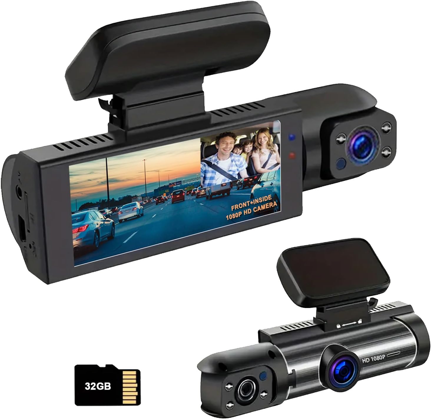 1080P Dual Camera Dash Cam for Cars, Driving Recorder with IR Night Vision, Loop Recording, Wide Angle Lens - 3.16 Inch IPS Screen,Parking Mode, Car Camera with 32GB TF Card
