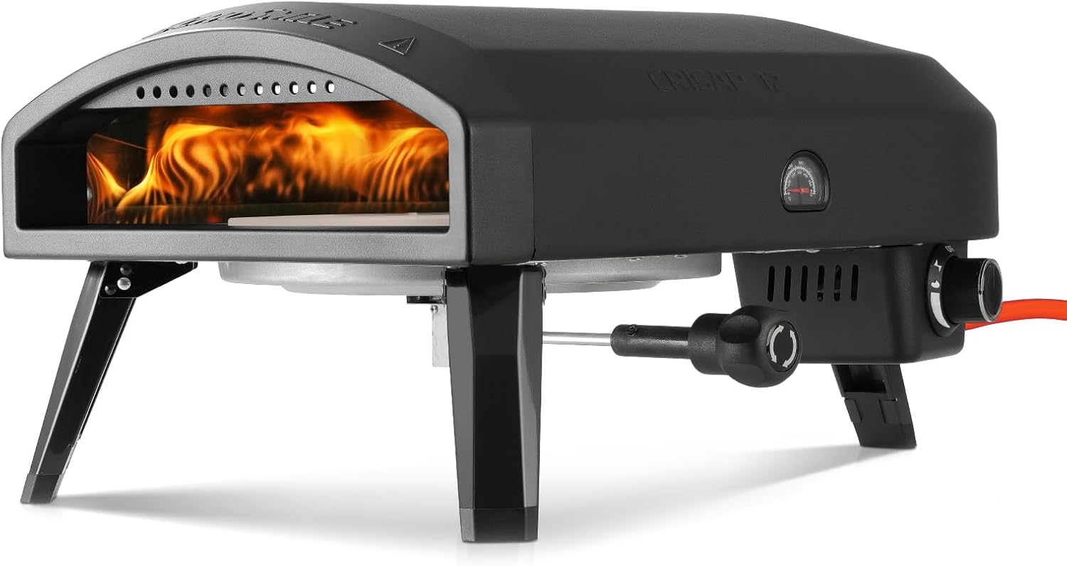 EchoSmile 12'' Gas Outdoor Pizza Oven, Propane Pizza Cooker Reaches 950°F, 60 Seconds Fast Cooking, Includes Gas Hose, Flame Control Knob, Extended Heat Handle, Black