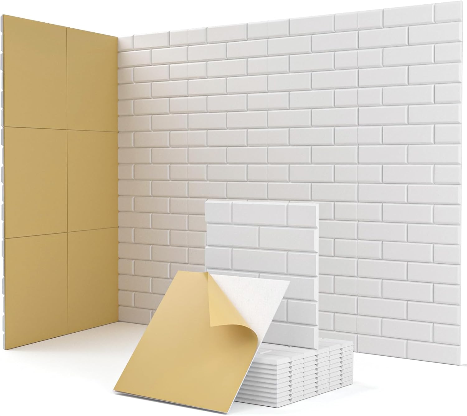 Acoustic Panels Self-adhesive, 18 Pcs Brick Sound Absorbing Panels, Recording Studio, Bedroom, Gaming Room, Living Room, Decorative Acoustic Tiles for Walls, Doors 11.8" X 11.8" X 0.4" White