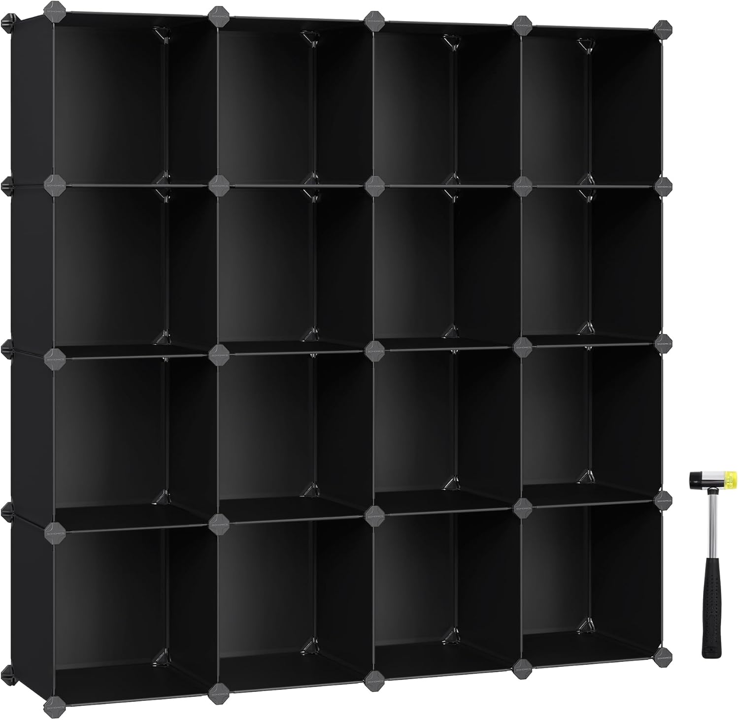 SONGMICS Cube Storage Organizer, Set of 16 Plastic Cubes, Book Shelf, Closet Organizers and Storage, Room Organization, Bedroom Living Room, 12.2 x 48.4 x 48.4 Inches, Black ULPC44BK