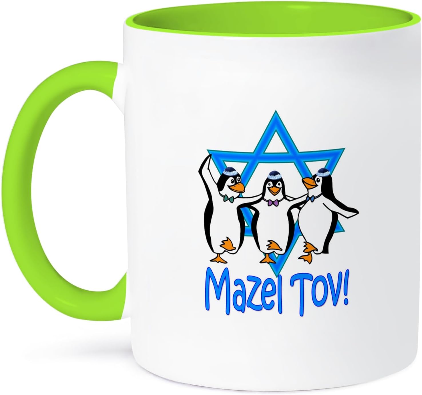 3dRose, Mazel Tov. Star of David. Most popular Jewish saying. Israel, 15oz Two-Tone Green Mug