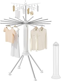 4-Legged Clothes Drying Rack Foldable, Double Dryer Rack with 20 Clips, Outdoor Laundry Drying Rack with 4 Pulleys, Collapsible Drying Rack Clothing, Aluminum Hanging Dry Rack for Clothes,Socks,Towel