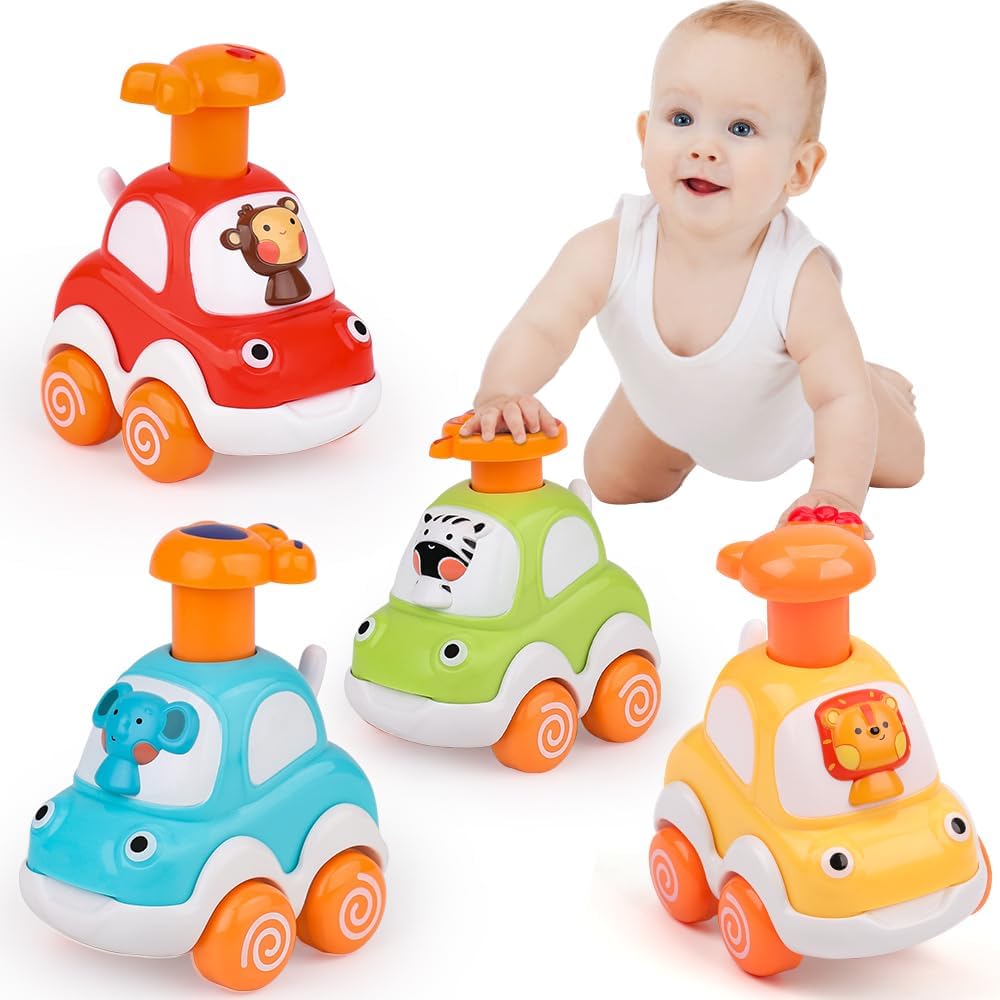 Own1one Toddler Toy Cars, Baby Toy Car for 1 Year Old Boys, 4Pcs Press Go Toy Car Gifts for 1 2 3 Year Old Boys Girls