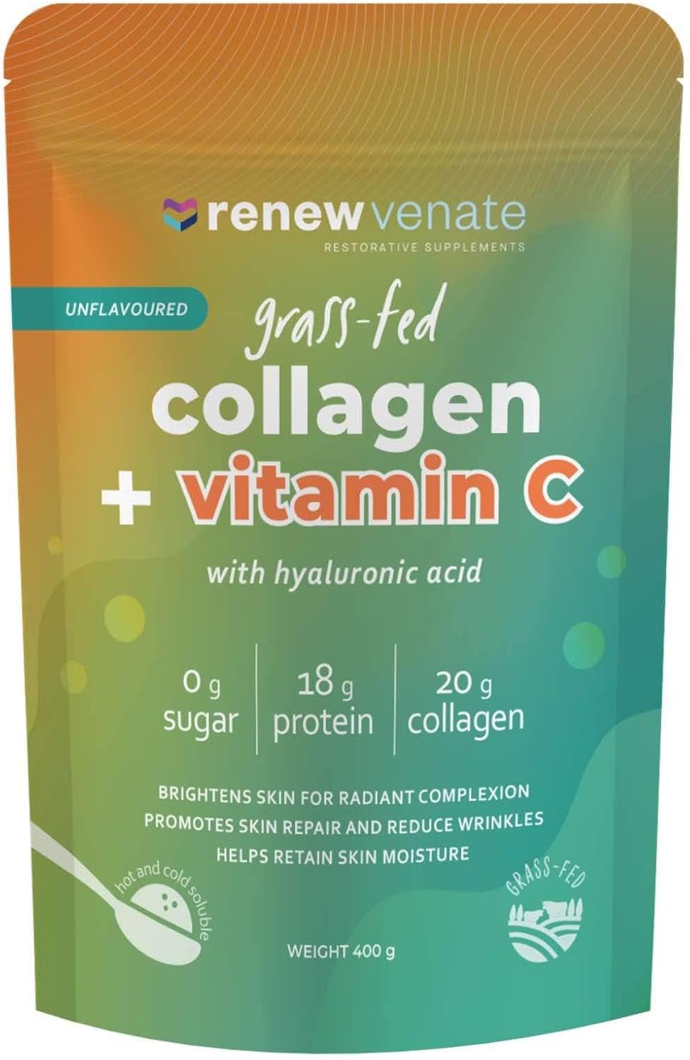 RenewVenate Grassfed Hydrolyzed Collagen Peptides with Vitamin C & Hyaluronic Acid – Premium Bovine Collagen Powder for Radiant Skin, Hair, Nails & Joint Health – Non-GMO, Gluten-Free, Keto-Friendly