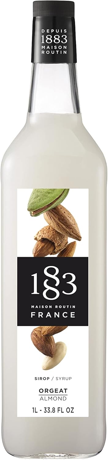 1883 Maison Routin Premium Almond Syrup for Coffee, Lattes, Hot Chocolate, Cocktails, Desserts - Vegan-Friendly, Allergen-Free, No Artificial Colours or Preservatives - 1L PET Bottle