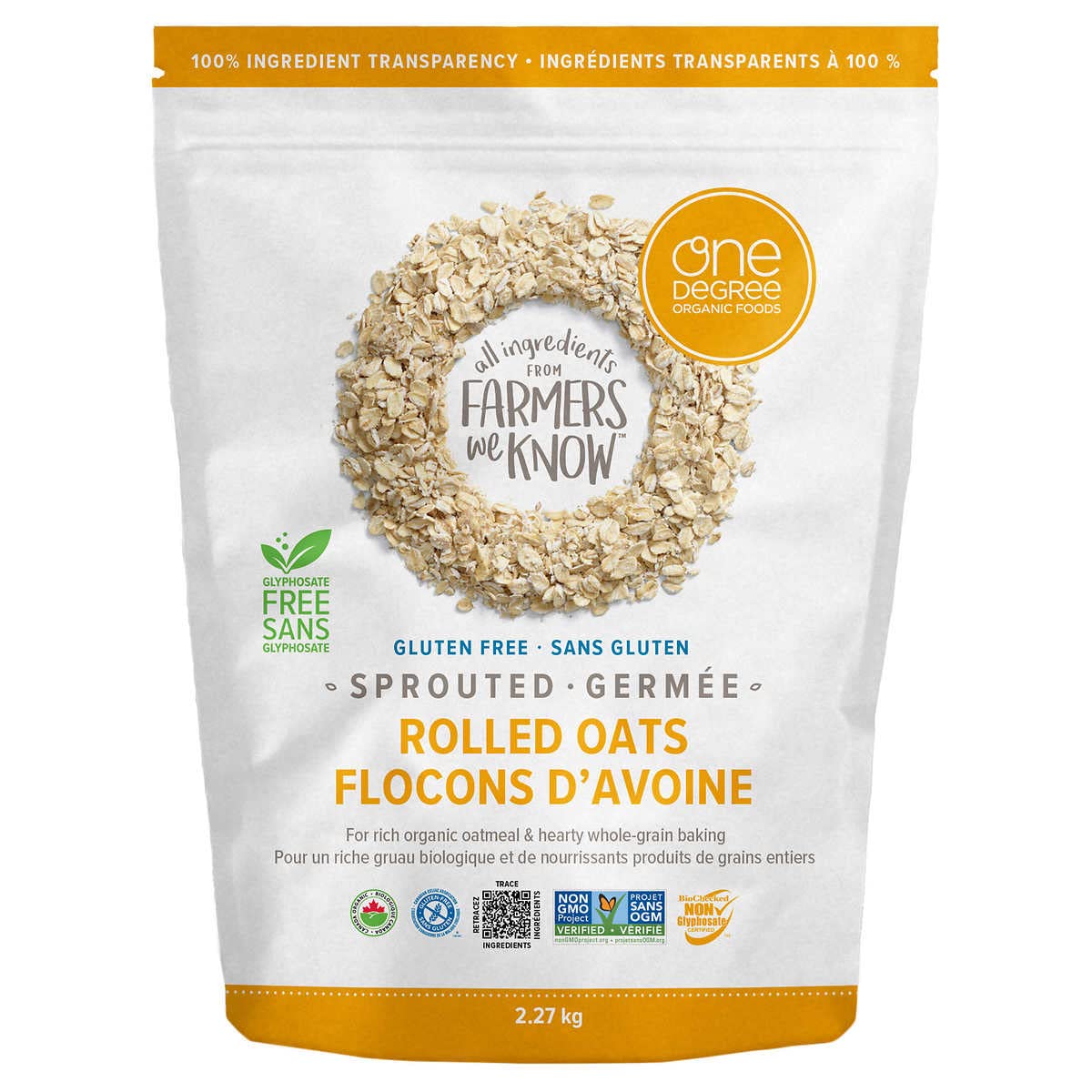 One Degree Organic Foods, Gluten Free Sprouted Rolled Oats, 2.27kg/5 lbs. {Imported from Canada}, 80 Ounces