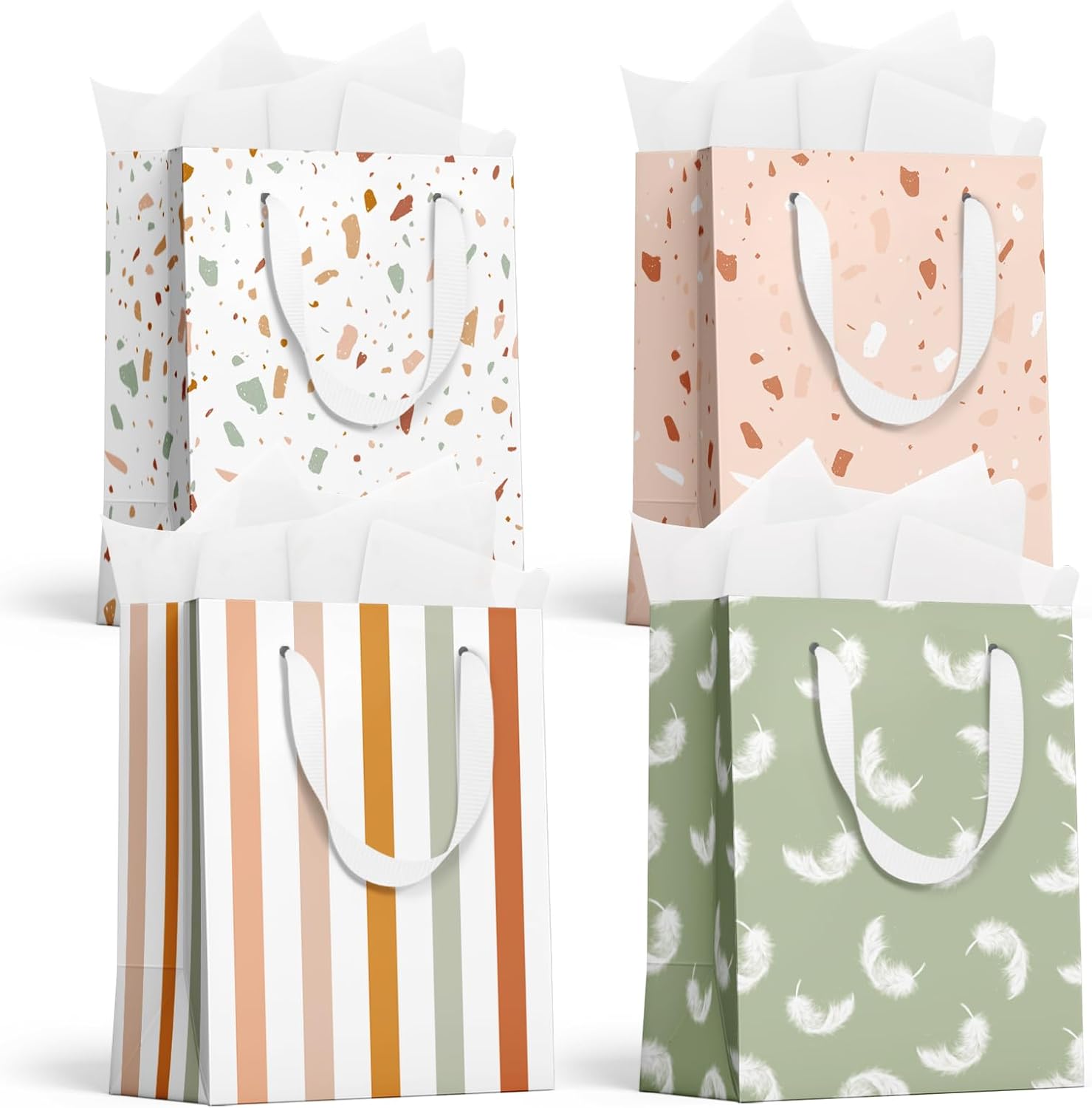 slapaflife Gift Bags Medium Size, Tissue Paper for Gift Bags Incl.Cards & Self-adhesive Envelope - Reusable & For Birthday, Mothers Day, Wedding, Baby Shower and Any Occasion.(4 Pack- 9")
