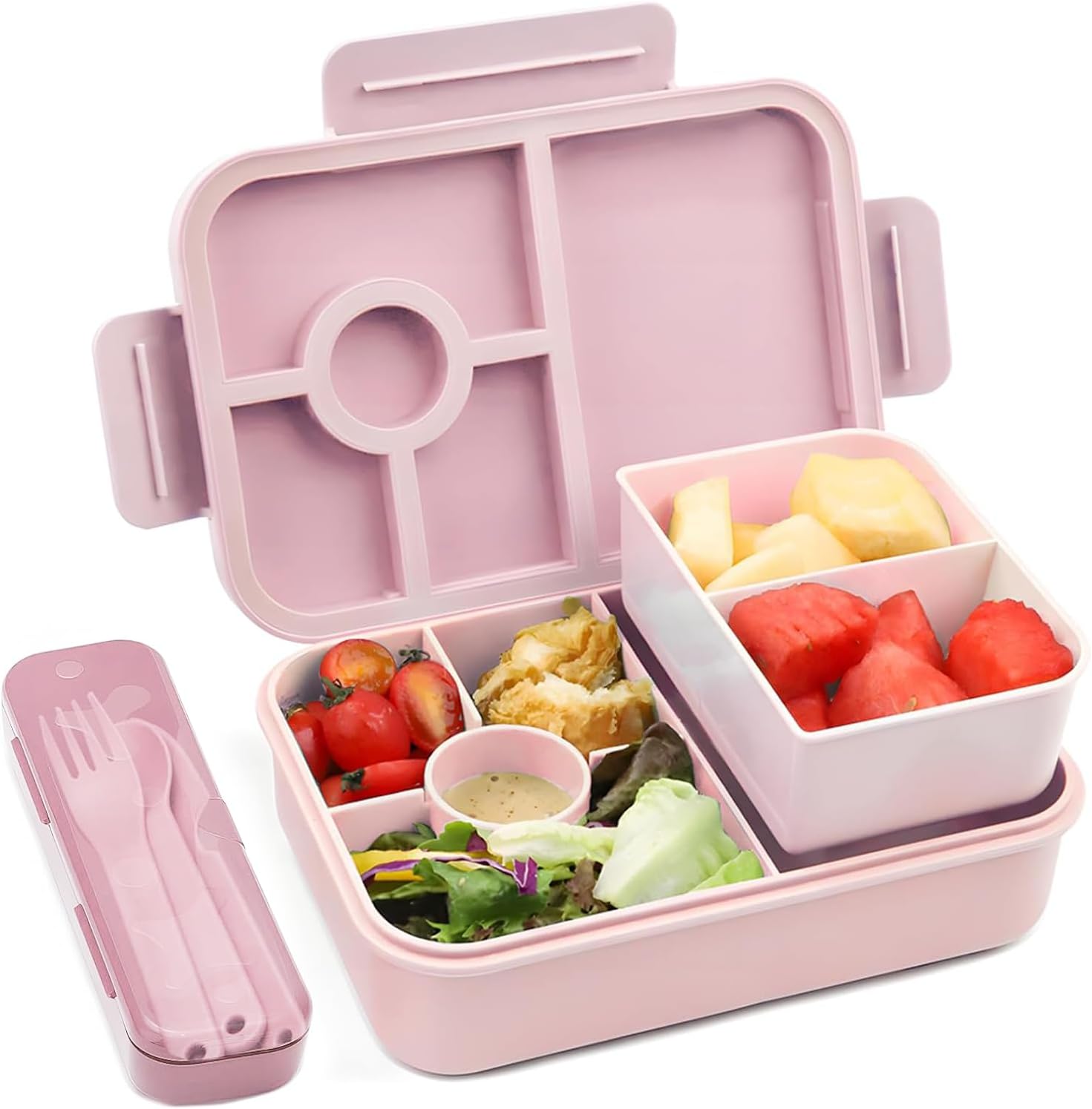 Bugucat Bento Lunch Box 1300ML,Box Bento Boxes with 4 Compartments Cutlery,Leak-Proof Lunchbox Snack Boxes for Kids Adult,Kids Lunch Box with Compartments for School Kindergarten Office