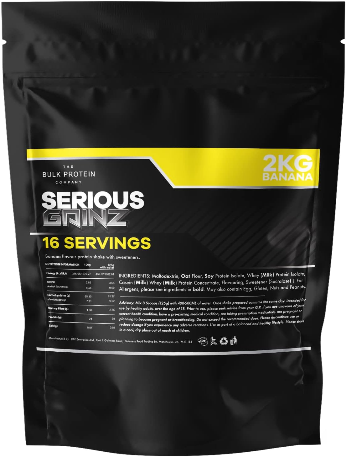 The Bulk Protein Company SERIOUS GAINZ 2kg - Whey Protein Powder - Weight Gain, Mass Gainer - 30g Protein Powders - Bulk Protein Company (Banana, 2kg)