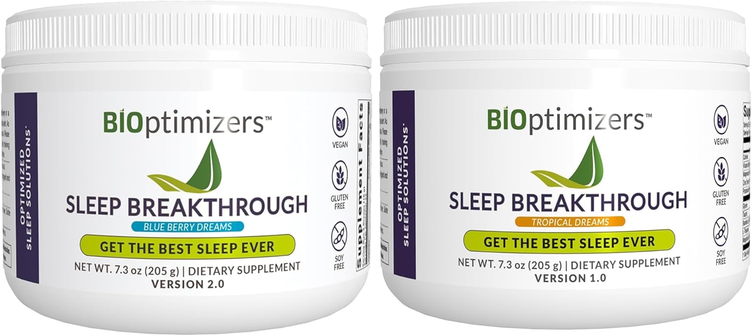 BIOptimizers Sleep Breakthrough Powder – Tropical Dreams & Blueberry Bundle – Natural Sleep Support Supplement – 405g Total