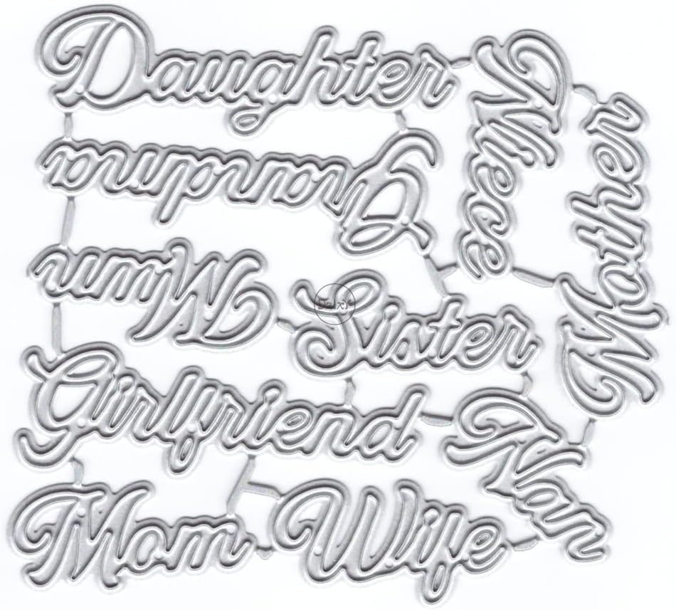 DzIxY Mum Niece English Words Metal Cutting Dies for Card Making Kit Embossing Paper Die Cuts Scrapbook Machine Stencils Storage Pockets Supplies