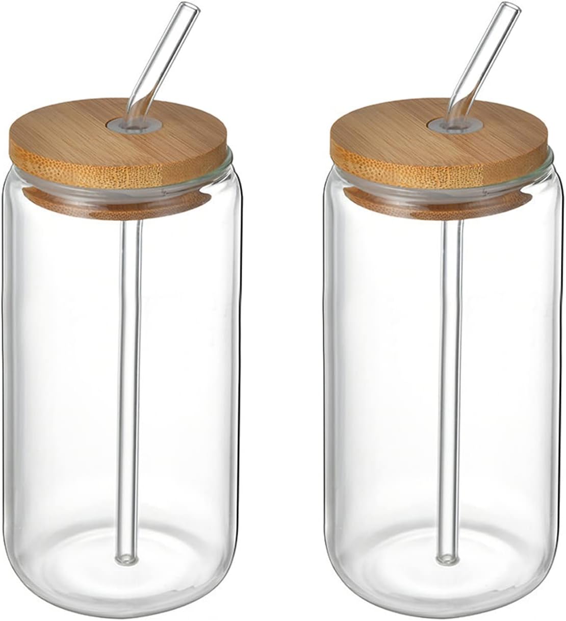 Blanketswarm 2Pcs Drinking Glasses with Bamboo Lids and Straws, Beer Can Glass Tumbler Glasses Ice Coffee Cup for Milk Coffee Ice Water Cocktail