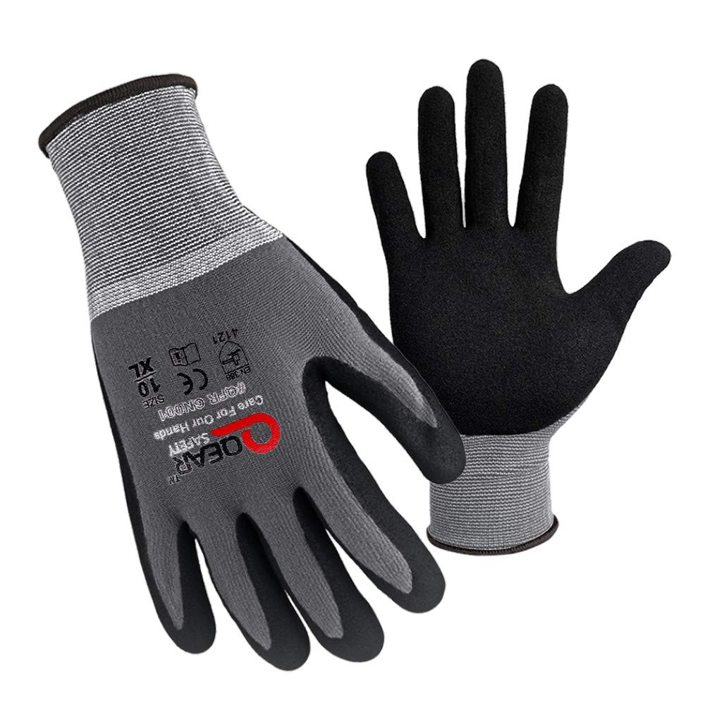 3 Pairs QEARSAFETY General Purpose Microfoam Breathable Nitrile Rubber Palm Coated Work Gloves, Knitted Elastic Liner, Abrasion, Grip, Dexterity, For All Kinds of Jobs, 9/L