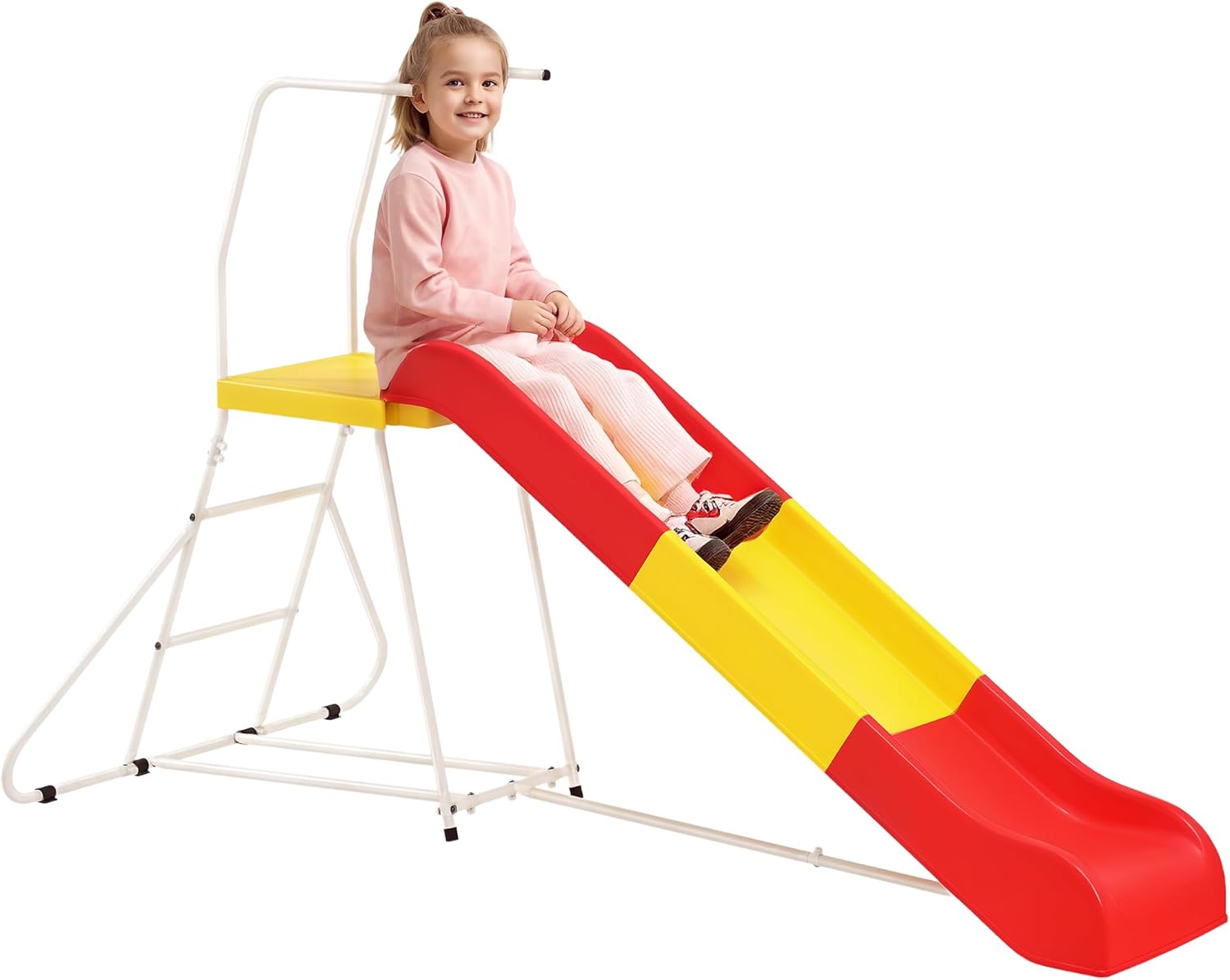 Qaba 6ft Slide for Kids, Metal Freestanding Playground Equipment with Climbing Ladder, Platform for Backyard, Outdoor, Indoor, Gift for Boys, Girls, Ages 3-8, Red