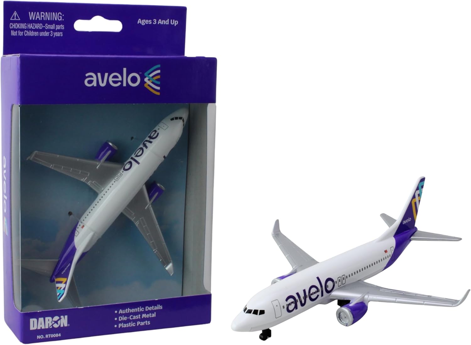 Daron Toy Airplane – Avelo Airlines – Die-Cast Metal Model 737 Plane with Plastic Parts and Rolling Wheels for Kids Ages 3+