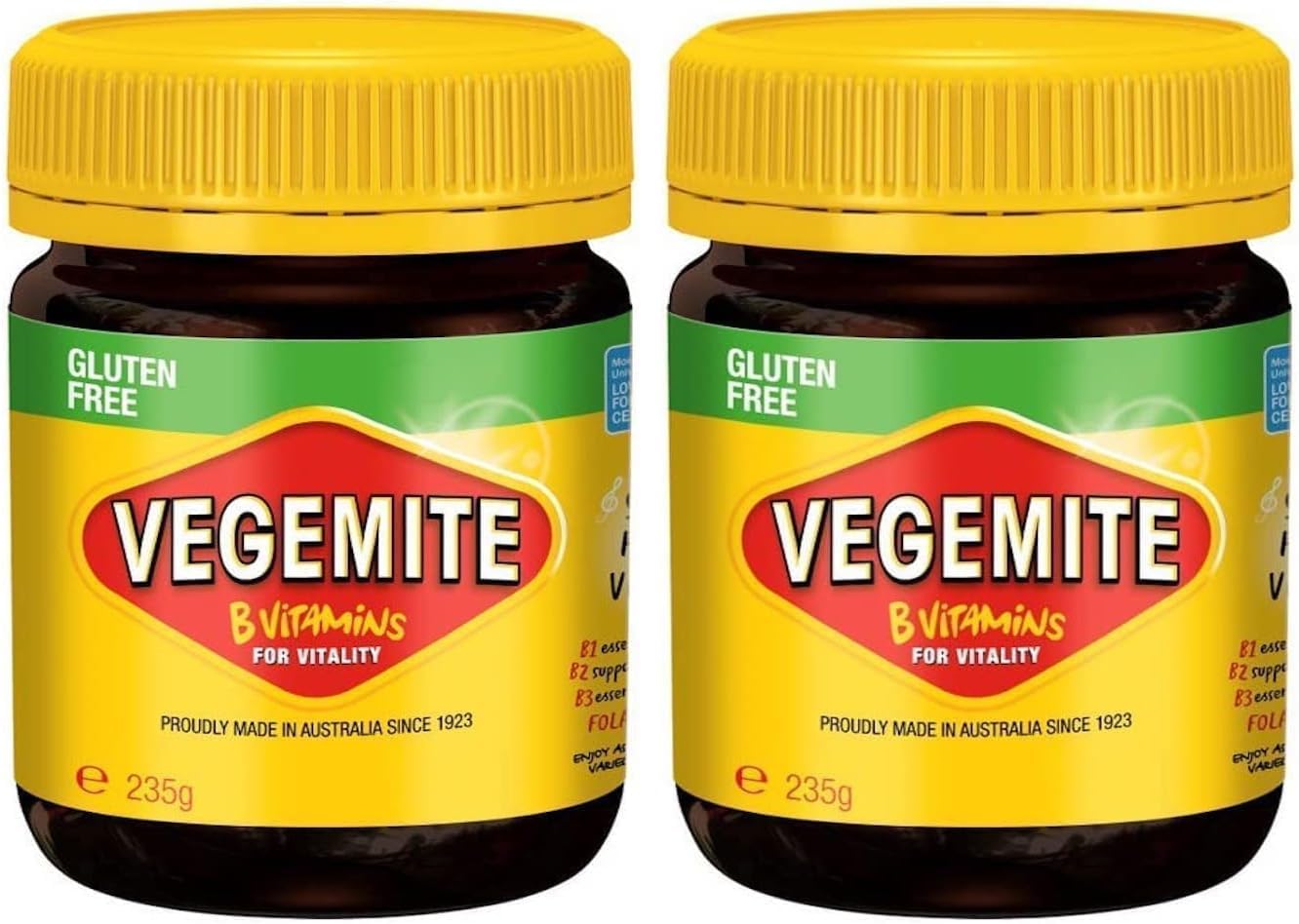 Vegemite Gluten Free Yeast Extract Spread – Rich in B Vitamins, Gluten Free, Umami Flavour, Vegan Friendly, Low Sugar, Australian Breakfast Spread, Sandwich & Toast Topping, Multipack, 8x 235g Jars