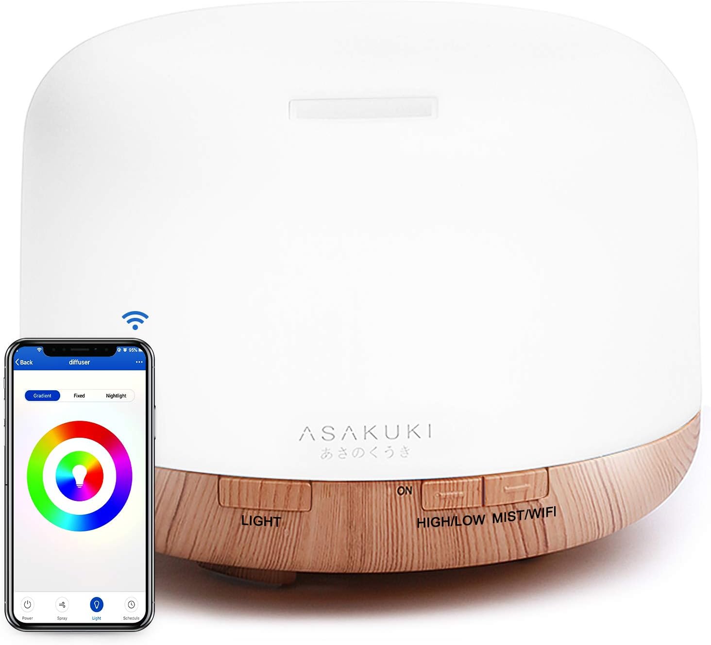 ASAKUKI Smart Wi-Fi Essential Oil Diffuser, App and Voice Control Compatible with Alexa, 500ml Aromatherapy Humidifier for Relaxing Atmosphere in Home Office Bedroom