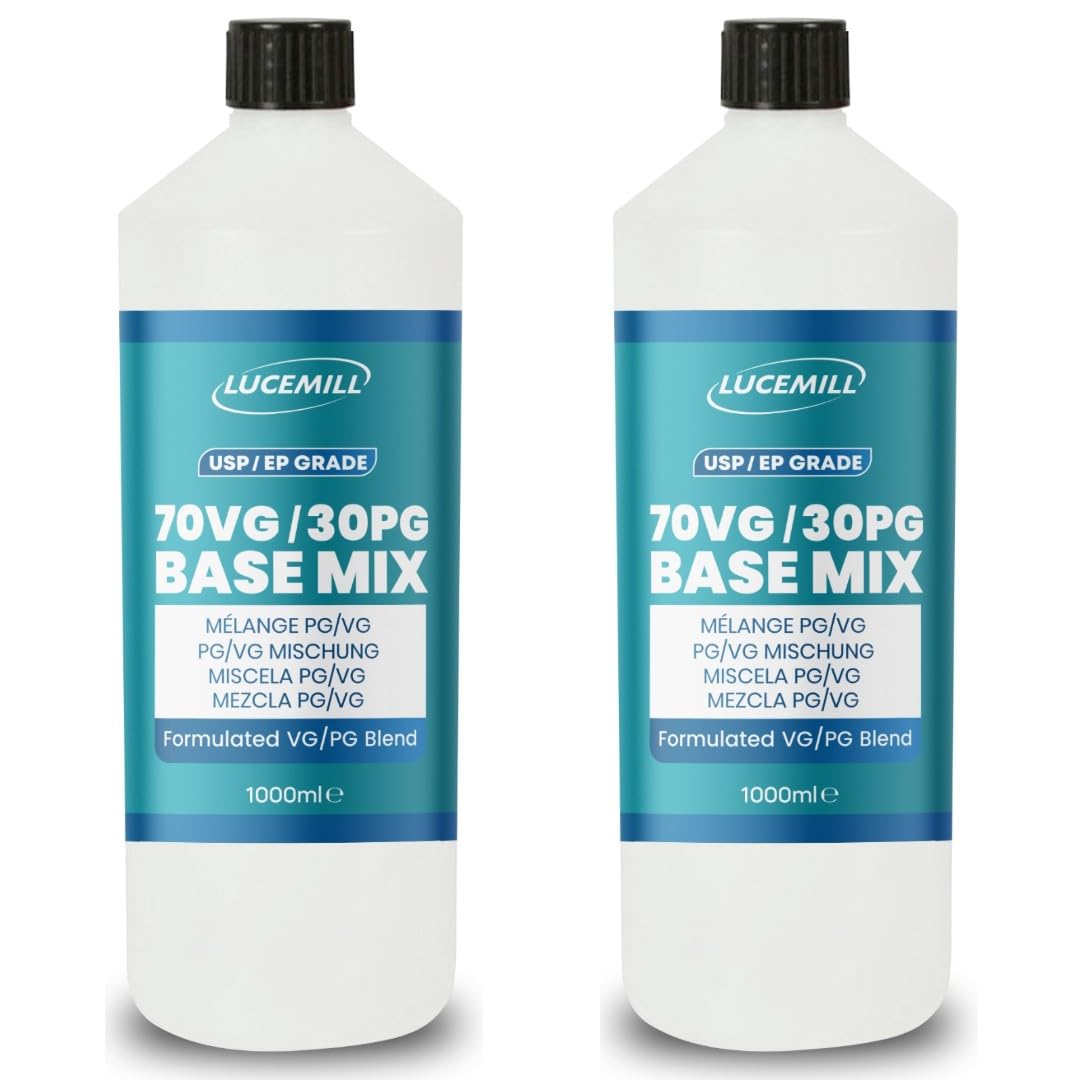 Lucemill 70VG/30PG Premixed Liquid | 2 x 1 Litre | High Purity USP/EP Grade | Smooth, Balanced 70/30 Glycerine Glycol Blend for Pharmaceutical & Food Applications