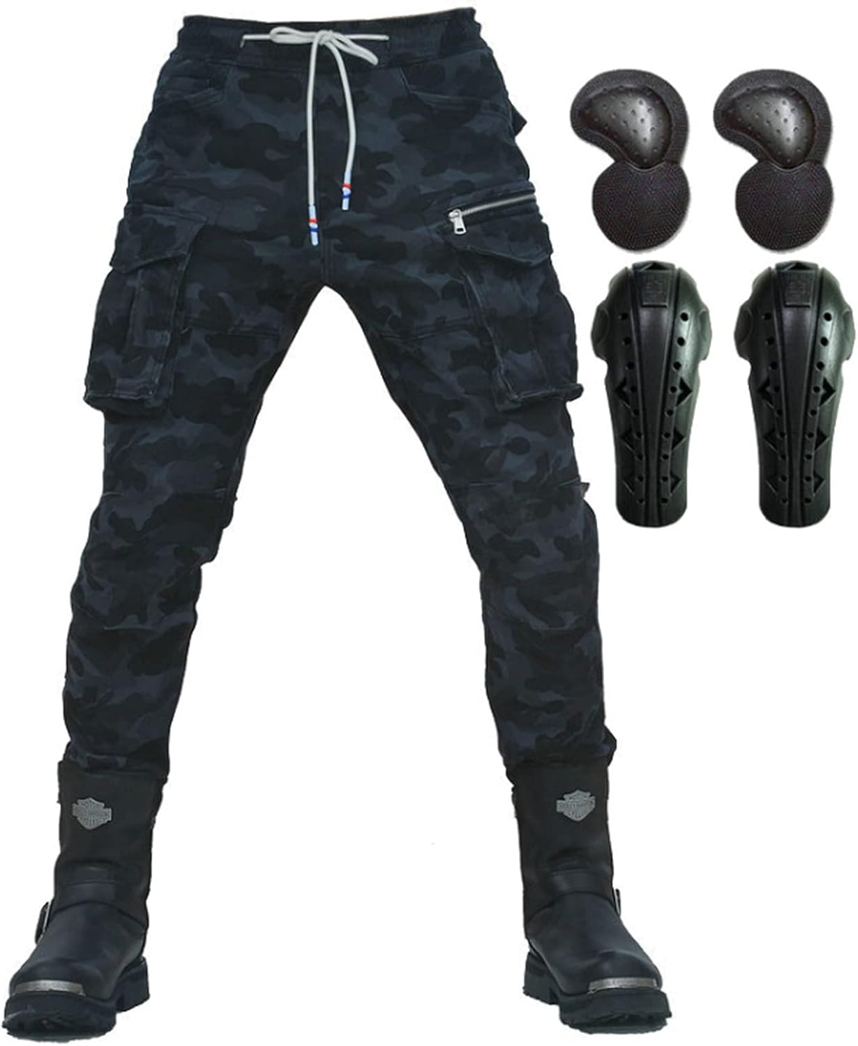 SHAIYOU Mens Motorcycle Pants,Motorbike Trousers Heavy Duty Biker Jeans Protections Combat Touring Trouser Armoured Cargo Pants with Zip Pockets (Camouflage,L)