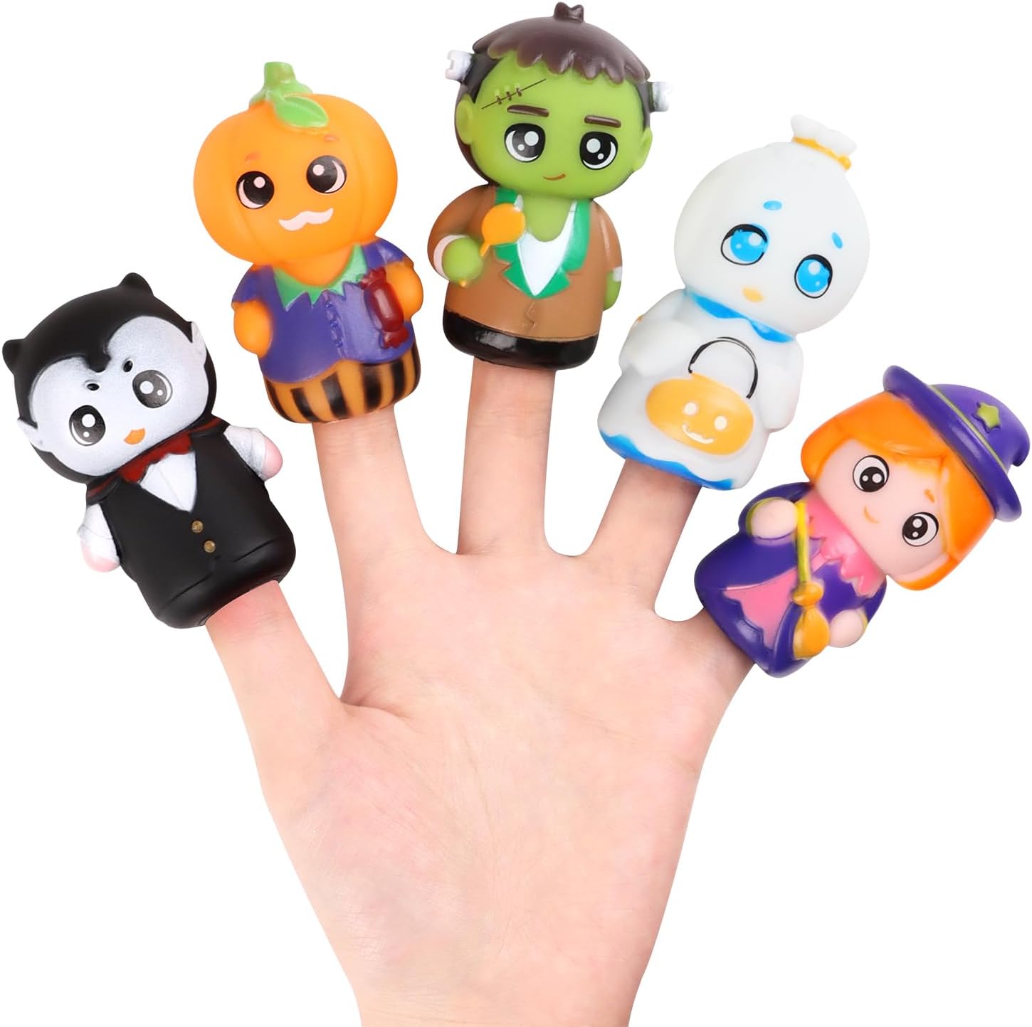 CCINEE 5pcs Halloween Finger Puppets Set for Kids, Tiny Rubber Witch Snowman Puppets Figures Toys Assortment for Toddlers Schools Summer Halloween Party Favors