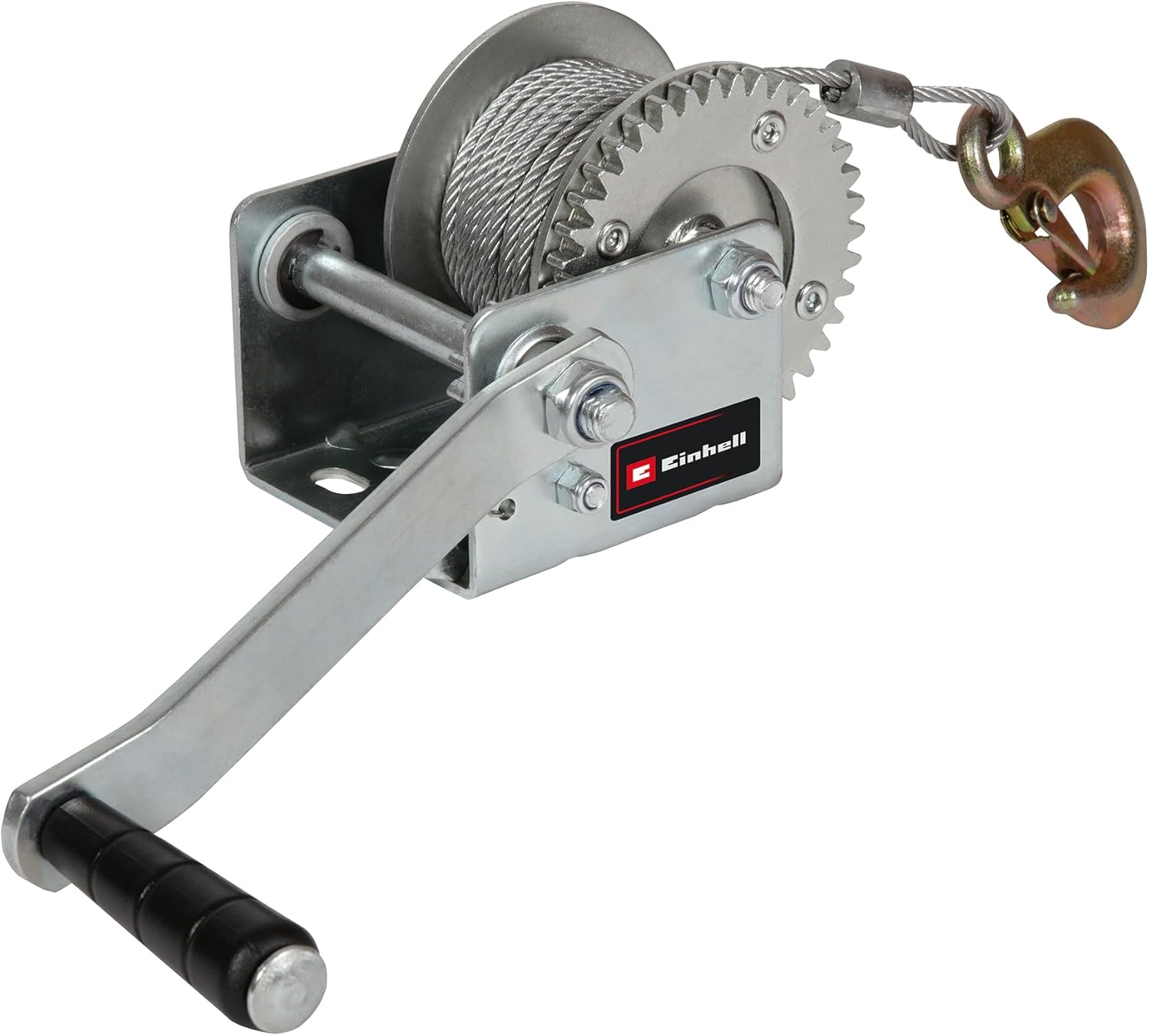 Einhell Manual Cable Winch TC-WI 500 (max. Bearing Force 500 kg, 10 m Wire Cable, Return Lock, Non-Slip Grip incl. Safety Hook and Safety tab)