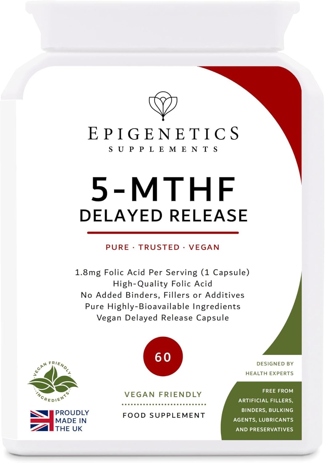 5-MTHF Delayed Release Capsules | 1000mcg High Strength Folic Acid as 5-Methyltetrahydrofolate Vitamin B9 | Methylfolate Made in UK & Vegan Friendly | 2 Months Supply | 60 Capsules